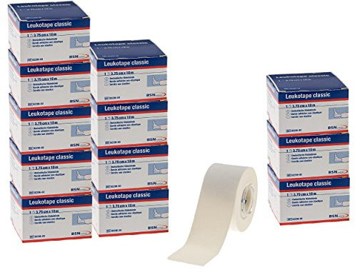 BSN Leukotape Classic, Sport Tape, Tape Verband, 10 m x 3,75 cm, 12 Stück, weiß