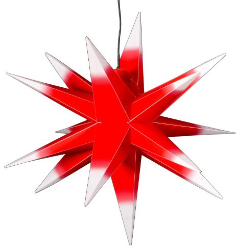 LED Außenstern rot mit weißen Spitzen - beleuchteter Stern ca. 55 cm - wetterfest und frostbeständig. Weihnachtsstern Leuchtstern Faltstern, auswechselbar, kein Trafo nötig!