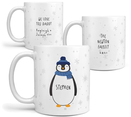 Personalised Adult and Child Family Mug Set - Hot Chocolate, Baby Chino Mug Set, Perfect for Christmas Eve Gift, Mother’s Day or Father’s Day (Penguin Family)