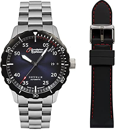 Zeppelin eurofighter Herren Uhr analog Automatik mit Edelstahl Armband 7268M-3