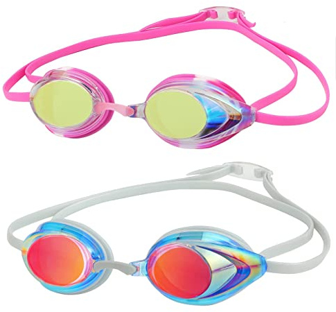 DARIDO Gafas de natación, paquete de 2 gafas de natación, protección UV, antivaho, sin fugas, para adultos, hombres, mujeres, jóvenes