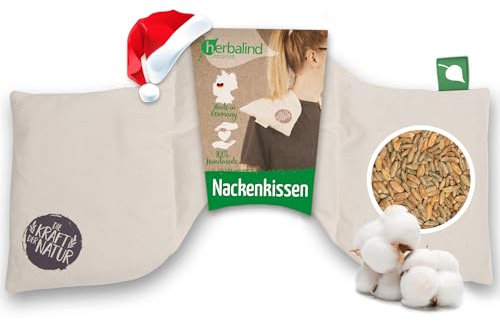 HERBALIND Körnerkissen Nacken Schulter 4-Kammer 50x25 cm groß - Getreidekissen mit BIO Roggen Weizen, Made in Germany, Nackenwärmer Wärmekissen für die Mikrowelle - Natur Geschenk für Frauen Männer