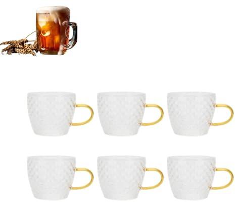 Vintage Drinking Glasses Set of 6, Glass Coffee Mugs Espresso Cups Clear Coffee Mug Glass Tea Cups Clear Glass Coffee Mugs with Handle Tea Set Accessories for Home Tea House