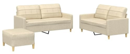 vidaXL Sofagarnitur 3-TLG., Sessel Couch mit Kissen Fußhocker, Sofa Wohnzimmersofa mit Armlehnen, Couchgarnitur Designsofa Sitzmöbel Polstermöbel, Creme Stoff