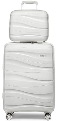 KONO Koffer Trolley 55cm Reisekoffer Set Leicht Hartschalenkoffer mit TSA Schloss Zwillingsrollen Rollkoffer 4 Rollen (Weiß)