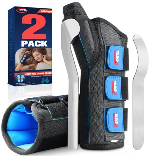 FEATOL Paquete de 2 muñequeras con férula de espica para el pulgar para tendinitis dequervaina, túnel carpiano, tendinitis, artritis, soporte para pulgar para alivio del dolor, soporte para pulgar