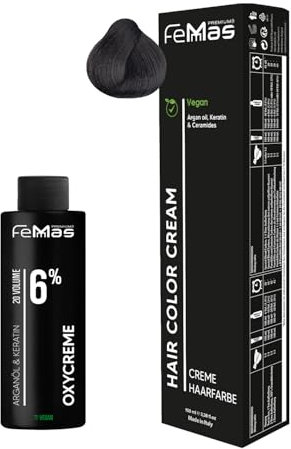 Femmas Haarfarbe Set Kühles Hellbraun 5.01 I Hair Color Cream 100ml + Oxycreme 100ml 6% I Permanente Haar-Coloration + Entwickler I Schonend & langanhaltend I Salon-Haarfarbe für Zuhause