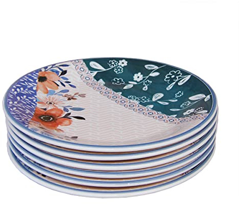 Wald Collezione da Tavola di Piatti Piani, Fondi, Frutta, Insalatiera e Portata in Ceramica, Decoro Acquerello, Lavabili in Lavastoviglie (Piatto piano - 6 pz)