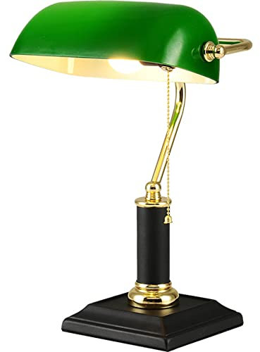 Lampe de bureau traditionnelle avec abat-jour en verre vert - Lampe de lecture de bureau de style classique pour banquiers