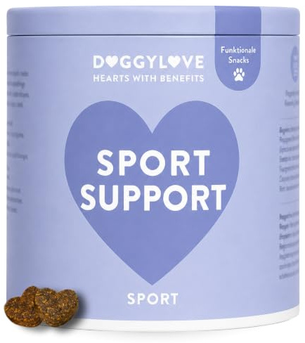 DoggyLove Sport Support für aktive Hunde, 140 vegane Hundeleckerli | Hundesnack mit L-Carnitin, Magnesium, Omega-3 & Vitamin E für leistungsstarke Hunde, Hundesport, Agility & Training, Wandern