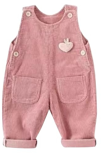 AOOPOO Salopette in Velluto a Coste per bebé Bimba Tuta Pantaloni con Bottoni Bretelle Comodo Cotone Pagliaccetto Senza Maniche con 3D Cuore Taglia 6 Mesi - 5 Anni