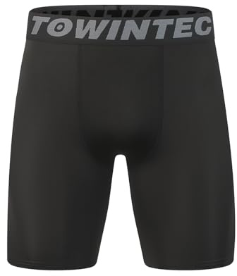 Towintec kompressionsshorts för pojkar, sportunderkläder andas korta byxor barn underbyxor ungdomar spandex barn underkläder för löpning basket fotboll gym, svart, 8 år