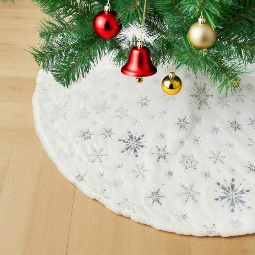 Jupe de Sapin de Noël 122cm, Grande Cache Pied Doré, Couvre-Pied d'arbre, Couvre-Pied de Sapin de Noël en Peluche pour la Maison de Fête