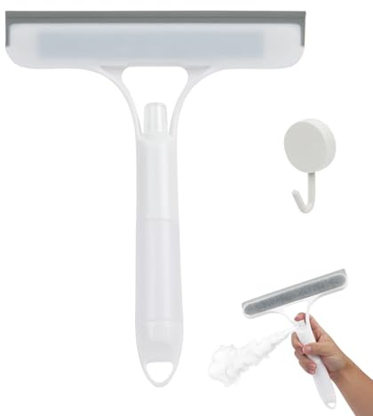 Window Cleaning Scraper, 3-in 1 Spray Function Window Squeegee Cleaner, Shower Screen Scraper, Shower Squeegee for Bathroom, Window,Mirror and Car Glass (White)