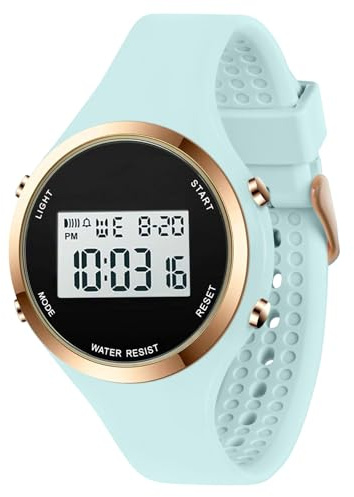 XCZAP Montre de sport numérique pour femme - Étanche - Affichage LED - Avec alarme, chronomètre, rétro-éclairage - Bracelet en polyuréthane léger - Idéal pour les filles, les adolescentes, le fitness