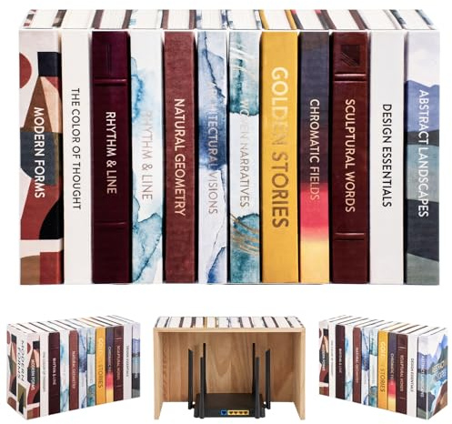 Gerrii 15.9x10.2x5.6 Solid Wood Hidden Book Box, Modern, Retro | Real Hardcover Faux Books Storage Box, Bookshelf Home Office Decor, Decorative Electronics Hider for Router, Cable, Outlets