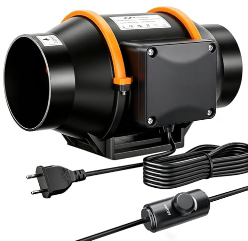 MidingChai Rohrventilator 100mm mit Drehzahlregler | 220m³/h, Leiser Rauchabzug, Überhitzungsschutz, EU-Stecker, für Keller, Wachstumszelte, 3D-Drucker