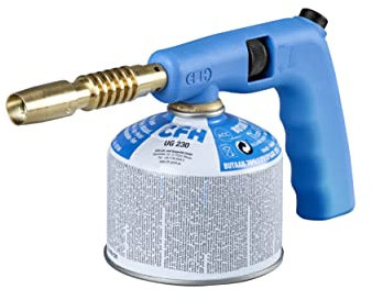 CFH Piezo Compact PC 140 - Vielzweck Gas Lötgerät mit Piezozündung, Ø 17 mm Spezialbrenner, Lötbrenner zum Hart- und Weichlöten, Lötbrenner nach DIN EN 521, TÜV SÜD Bauart geprüfte Kartusche