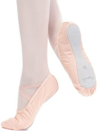 tanzmuster Ballettschuhe Damen - DANI - ganze Ledersohle- Rosa-Apricot Größe 43 - Ballettschläppchen für Erwachsene - rosa Tanzschuhe fürs Ballett