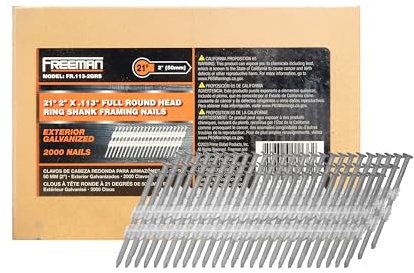 Freeman 21° .113 x 2 Plastic Collated Galvanized Ring Shank Framing Nails – Full Round Head – 2,000 Count – Heavy-Duty Nails for Framing, Decking & Subfloors – FR.113-2GRS