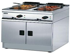 Lincat Twin 6kW 9 Litre Tank Twin Basket Free Standing Electric Deep Fryer (J12), Stainless Steel, 130°C to 190°C, Size: 980(H) x 600(W) x 632(D)mm, Front Oil Drain Tap, Chip Output: < 52kg/hr | J962