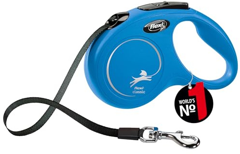 Flexi, Leash New Classic Model, Strap Version, Modern och ergonomisk form, Avancerat styrsystem, Infällbart koppel, Made in Germany, Blå, S - 5m