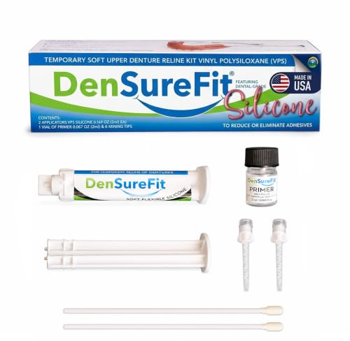 DenSurefit Lower Denture Reline Kit, 3-6 Month Soft Silicone Dentures Repair Set to Refit, Improve and Tighten, Easy to Use Reline Set with Larger Primer and Applicators for Comfortable Fit
