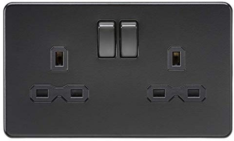 Knightsbridge 13A 2G DP switched socket - matt black with black insert, SFR9000MBB
