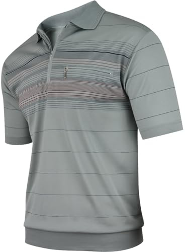 Soltice Herren Poloshirts Kurzarm, Gestreift mit Brusttasche, Polohemden, Blousonshirts aus Baumwoll-Mix (2XL, [A] Slategray)