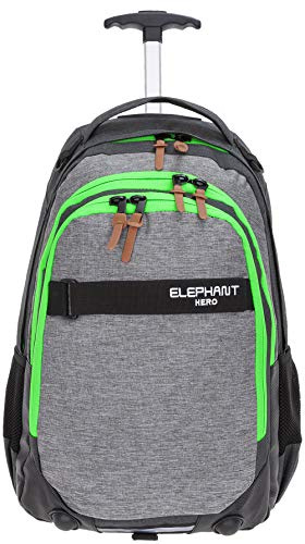 Elephant Schultrolley Rucksack Trolley Mädchen Jungen 12724 TT Green | Hero Signature Kinder Schule Schulrucksack mit Rollen Räder Trolly Rucksacktrolley Trolleyrucksack Grau Grün