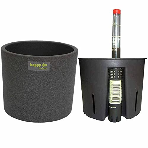 happy nature Set3 Keramik Hydro Blumentopf Madeira 15/12 grau + Kulturtopf + Wasserstandsanzeiger Ø 17,0 cm H 14,5 cm