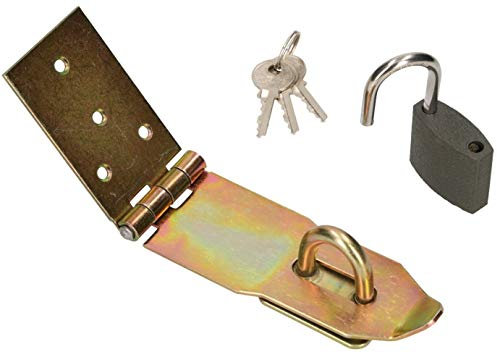 KOTARBAU® Überfalle Mit Vorhängeschloss 3 Verschiedene Größen Gelb Verzinkt Überlaufscharniere Torband Überwurf Panzerriegel Sicherheitsüberfalle (120 mm)