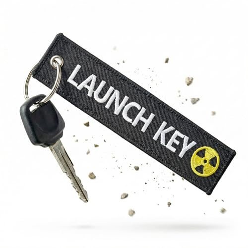 RENEGADE Motorrad Schlüsselanhänger aus Stoff mit Schlüsselring Bestickt & Kratzfest (130 x 30 mm, schwarz). Ideal für Ihr Motorrad (Launch Key)