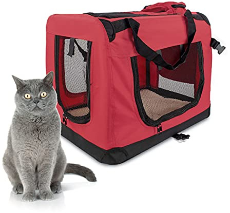 Mobiclinic® Pets, Hundebox, Balú, Europäische Marke, Transportbox Katze, Hund, Faltbar, Atmungsaktiv, 2 Taschen, Gepolsterter Boden, Größe m, Unterstützt bis zu 10 kg, 57x38x44cm, Rot