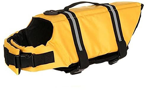 DeHolifer Schwimmweste Hund Klein Sommer Hundeschwimmweste mit Starkem Auftrieb Verstellbare Rettungswesten für Boote Licht Auftriebsweste Rettungsweste Schwimmweste für Hunde (Gelb, S)