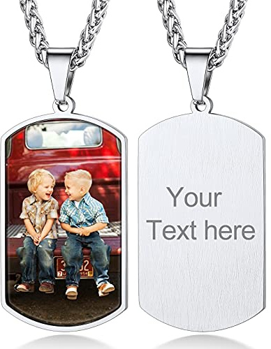 Custom4U Personalisierte Kette mit Foto & Gravur, Herz/Rund/Quadratisch Halskette mit Bildgravur aus Edelstahl, Längenverstellbar Fotokette für Damen Herren als personalisierte Fotogeschenke
