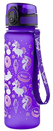 Baagl Kinder Trinkflasche Auslaufsicher Wasserflasche 500ml, Schule und Sport Flasche für Mädchen Tritan (Unicorn)
