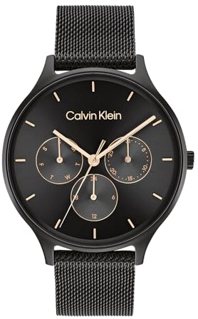 Calvin Klein Multi Zifferblatt Quarz Uhr für Damen mit Edelstahl-Mesh-Gliederarmband
