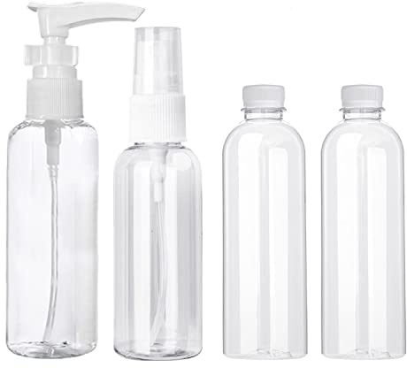 4 pcs 100ml Travel Bottles For Toiletries Refillable Liquid Container Clear Empty Bottle For Lotion Shampoo Conditioner Shower Gel Hand Soap with Labels and Funnel