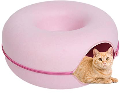 Rundes Tunnelbett Für Katzen, Katzentunnel Katzenbett Katzenhöhle Katzennest Filz Rundes Donut Katzenbett, Abnehmbarer Katze Tunnel Spielzeug Und Bett, Interaktives Versteckspielzeug Für Kätzchen