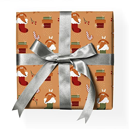 Komisches Hunde Weihnachtspapier Set: Lustiges Geschenkpapier mit Weihnachts Hund und Gebäck Muster Dekorpapier, Musterpapier zum Einpacken von liebevollen Geschenken, Format: 32 x 48cm, 4 Bogen