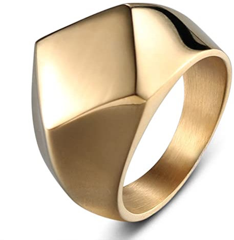 Edelstahl Ringe Verlobung, Ringe Herren Gold Quadratisches Siegel Breite 16MM Ring Männer Vintage Größe 70 (22.3)