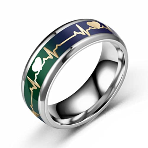 YAHOYA Neue 8mm Stimmungsring Wechselnde Farbe Herzschlag Ring EKG Ring Bunte Verfärbung Paar Ring