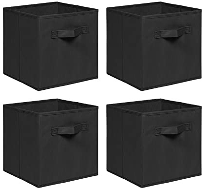 NICEME Aufbewahrungsbox 4er Set, 26,5x26,5x28 cm, Faltbare Aufbewahrungsbox Stoffbox Regalbox, Faltbox Aufbewahrungswürfel (Set of 4, Schwarz)