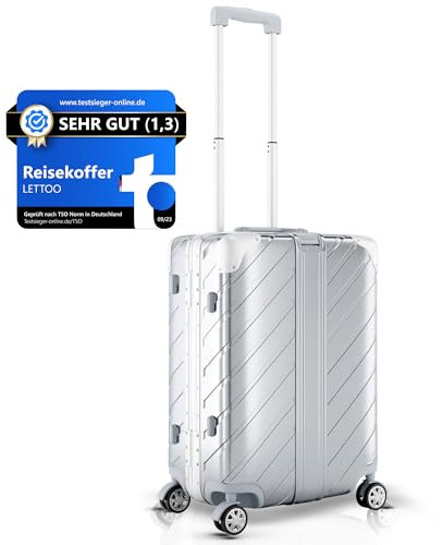 LETTOO Hartschalenkoffer groß 105L| Reisekoffer mit Alu-Rahmen - Extrem Stabiler Trolley Koffer mit Taschen-Befestigung [WASSERGESCHÜTZT] Eckenschutz (Silber, Trolley Koffer 29 Zoll)