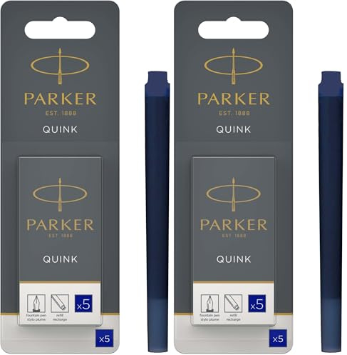 PARKER Quink Ricariche per Penne Stilografiche, Cartucce Lunghe, Blu, Confezione da 10