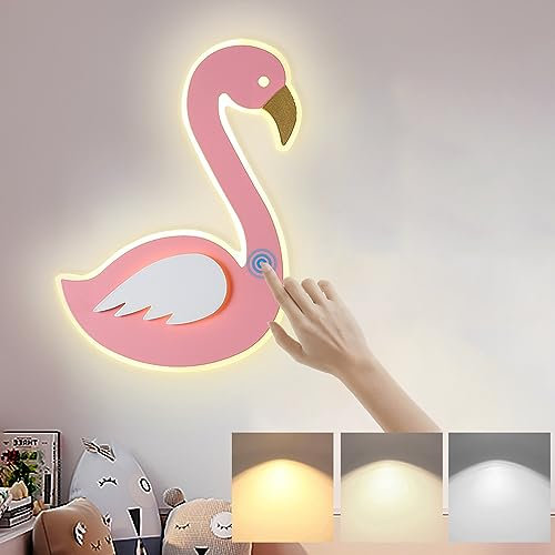 Wandleuchte LED Innen Dimmbar Kinderzimmerlampe Modern Touch Control Wandlampe Kinder Nachttischlampe Wand Junge Mädchen Schlafzimmerlampe Flamingo Nachtlicht für Wohnzimmer Babyzimmer Wandbeleuchtung