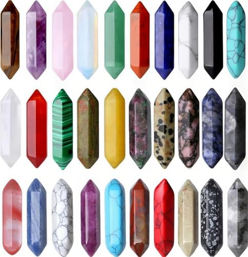 QINJIEJIE 30PCS Natürlicher Edelsteine Sechseckige Zauberstab Kristalle Steine Set Amethyst Rosenquarz Heilende Kristall Reiki Chakra Steine Meditation Deko Geschenk