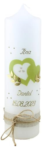 Cerziies® Hochzeitskerze Tina und Daniel mit Namen und Datum, individuell und handverziert 2080, Kerzengröße :ca. 30x6