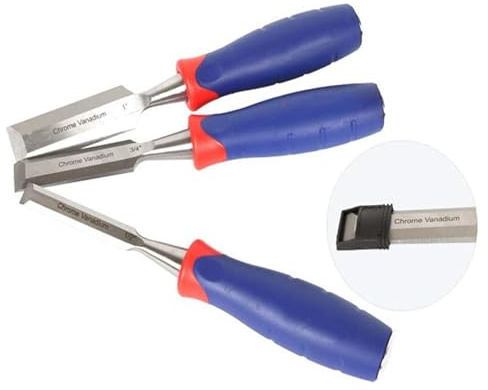 Wood Chisel Tool Set Wood Chisels Set, Bevel Edge Wood Carving Chisel with Bi Material Soft Grip,12mm,18mm,25mm Woodworking Craft Tools(3 Piece) Premium